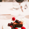 dark chocolate brownies with sour cherry compote